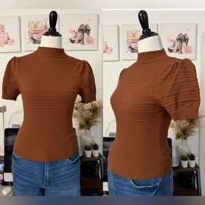 🍒Pre-Loved Knitted Puff-Sleeve Tunic in Chestnut Brown